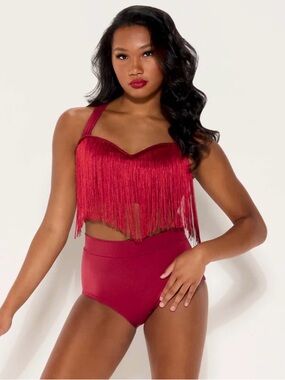 Kellé Let Yourself Go Burgundy Fringe Dance Crop Top Teen